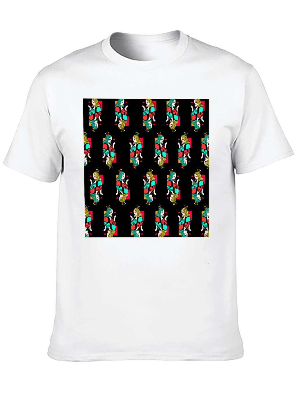 Queen of Hearts Pattern Black T-Shirt