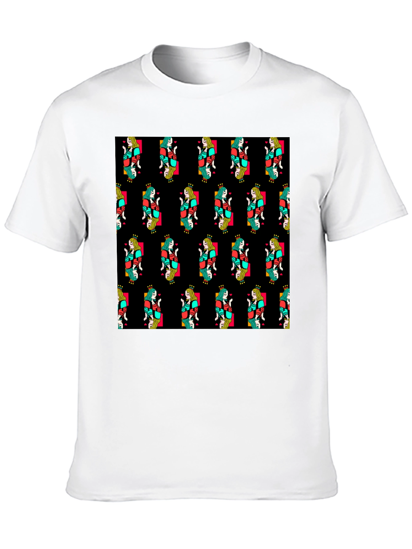 Queen of Hearts Pattern Black T-Shirt