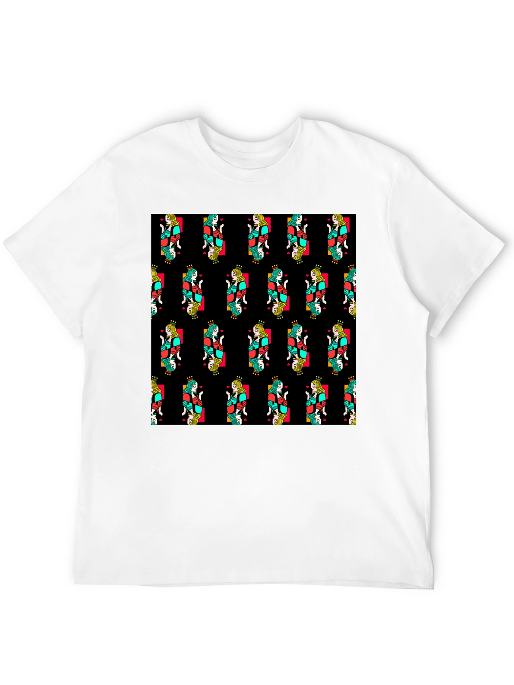 Queen of Hearts Pattern Black T-Shirt