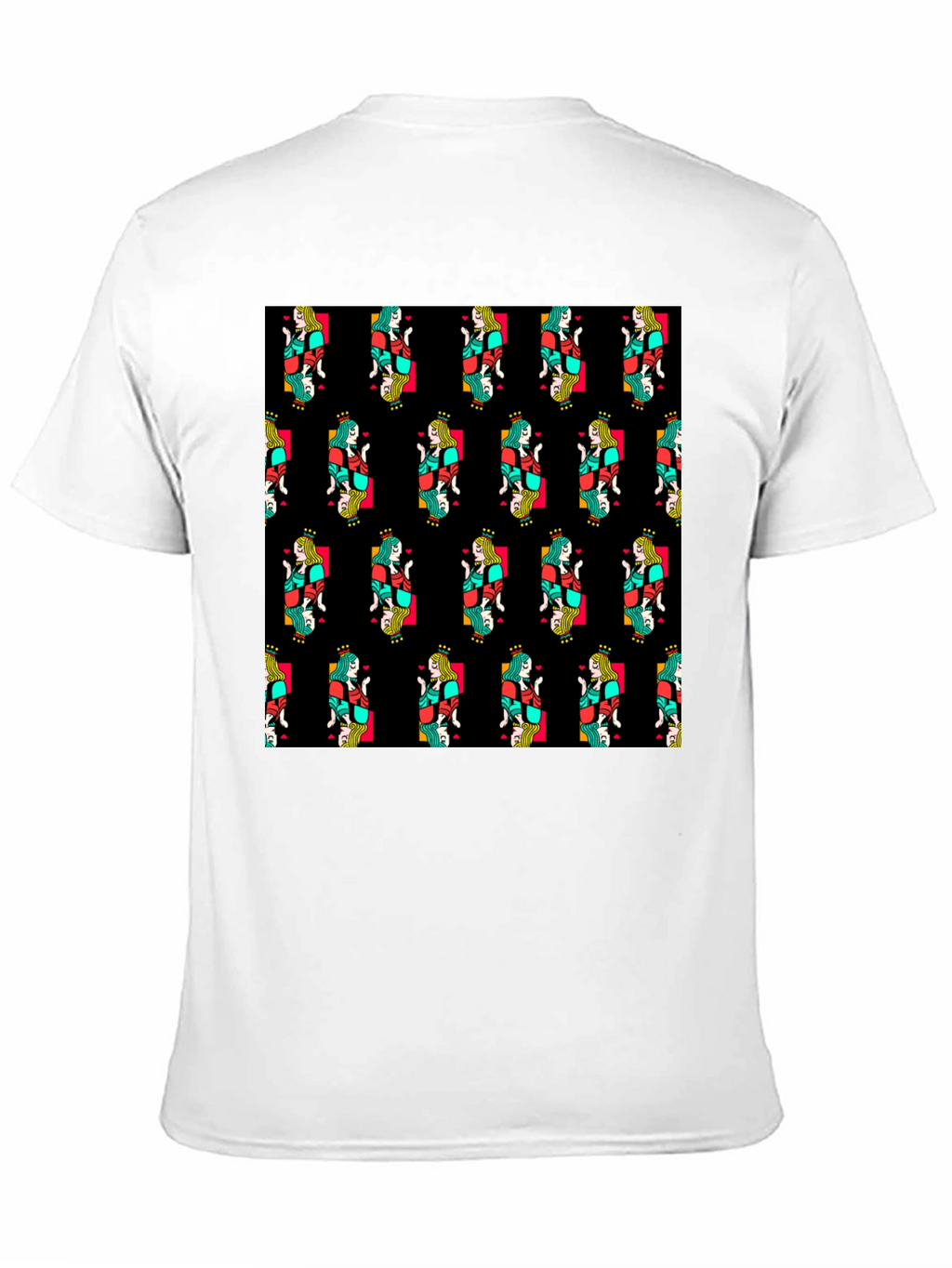 Queen of Hearts Pattern Black T-Shirt