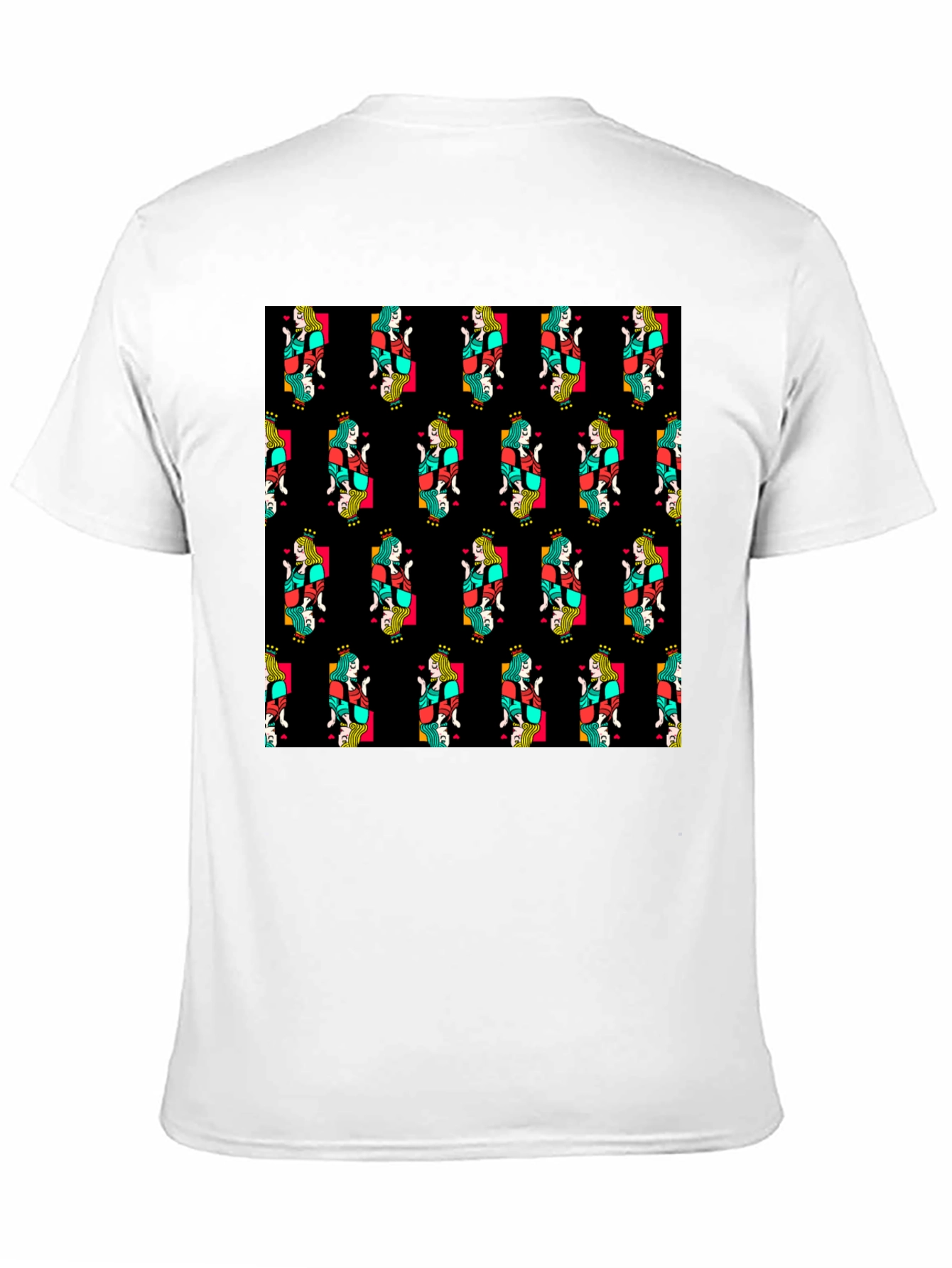 Queen of Hearts Pattern Black T-Shirt