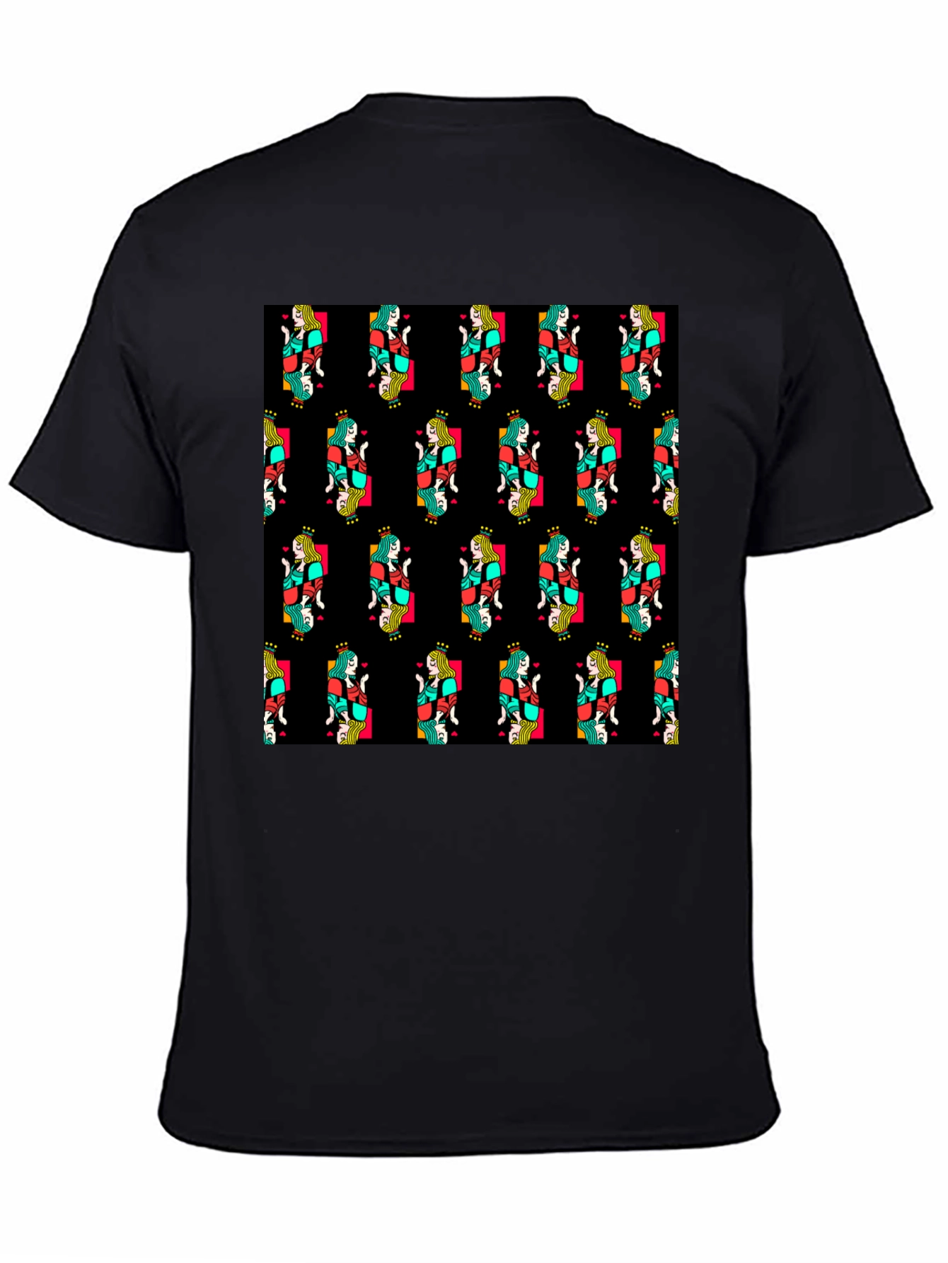 Queen of Hearts Pattern Black T-Shirt