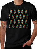 Queen of Hearts Pattern Black T-Shirt