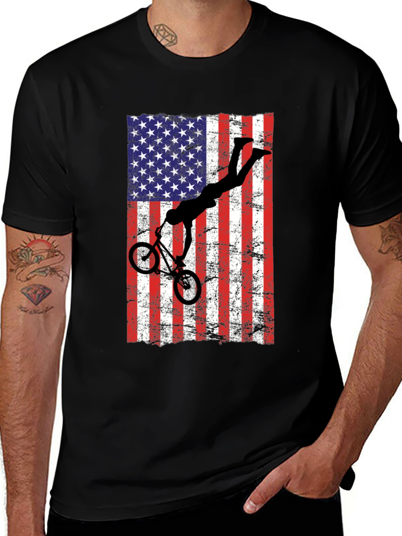 American Flag BMX T-Shirt - Patriotic Bike Rider