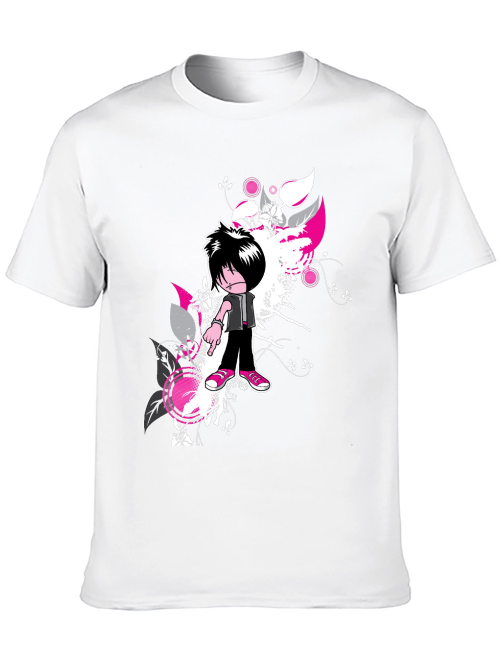 Emo Cartoon Graphic Black T-Shirt