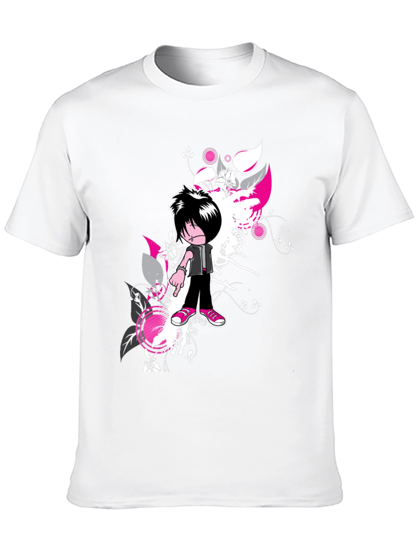 Emo Cartoon Graphic Black T-Shirt