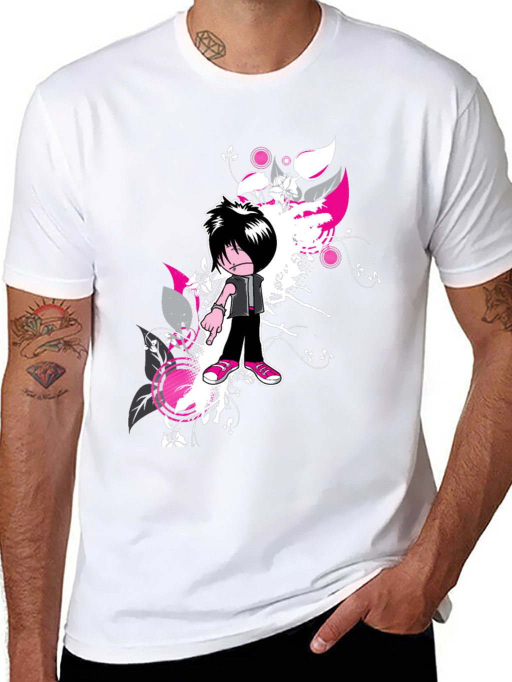 Emo Cartoon Graphic Black T-Shirt