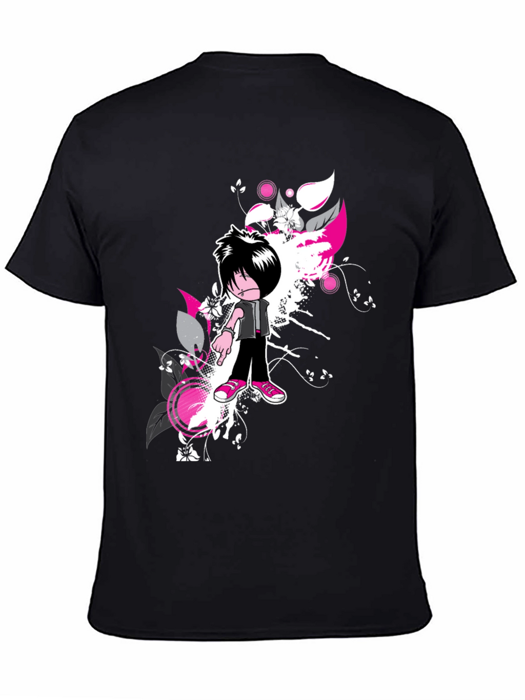 Emo Cartoon Graphic Black T-Shirt
