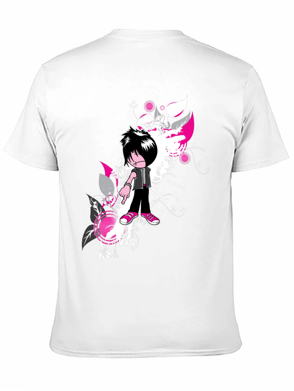 Emo Cartoon Graphic Black T-Shirt