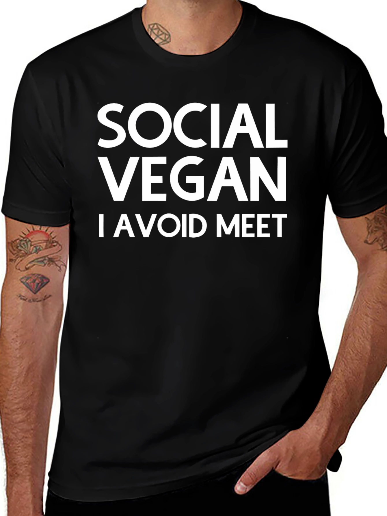 Social Vegan T-Shirt - Avoid Meet - Black