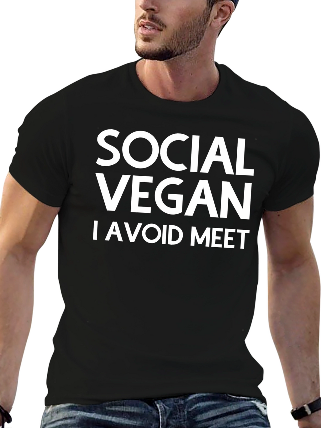 Social Vegan T-Shirt - Avoid Meet - Black