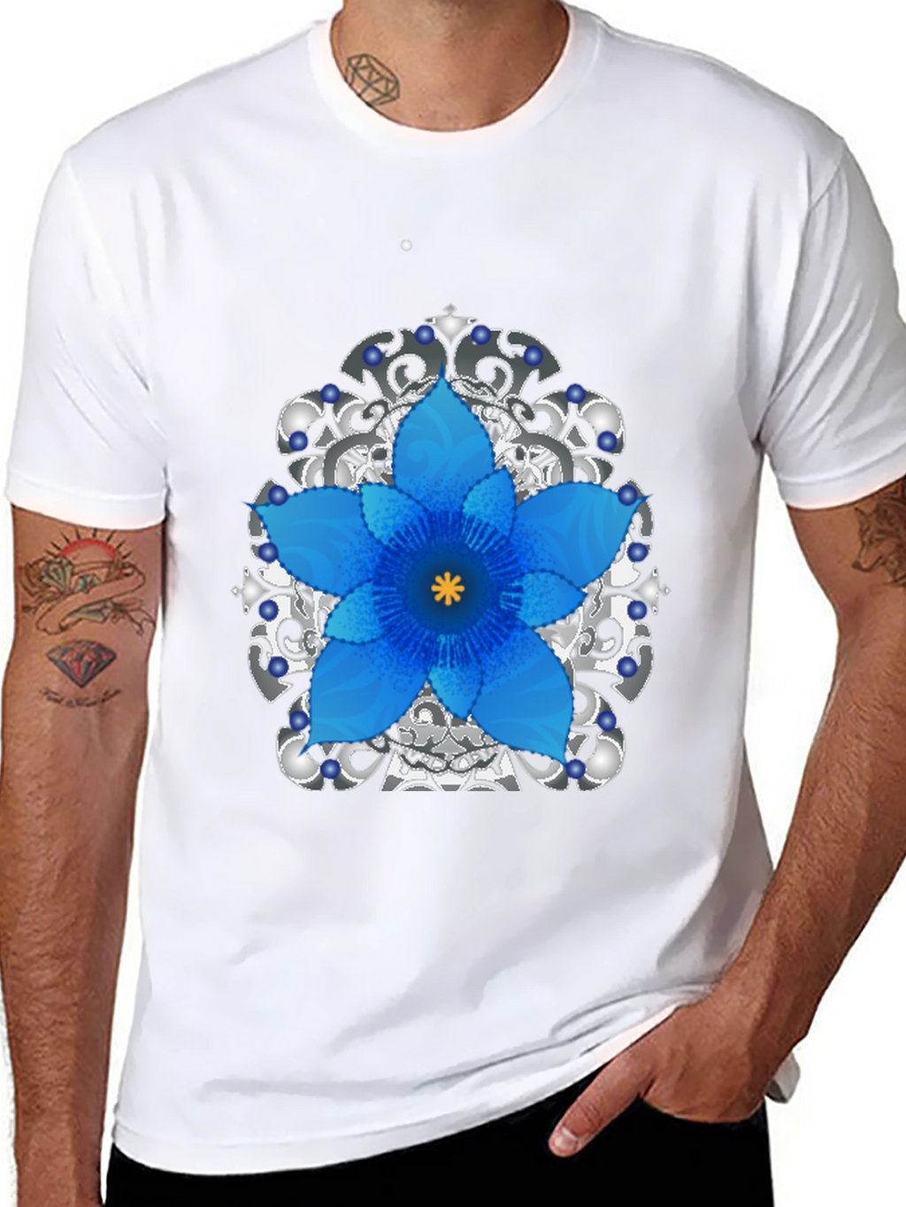Floral Mandala Mens Black Graphic Tee
