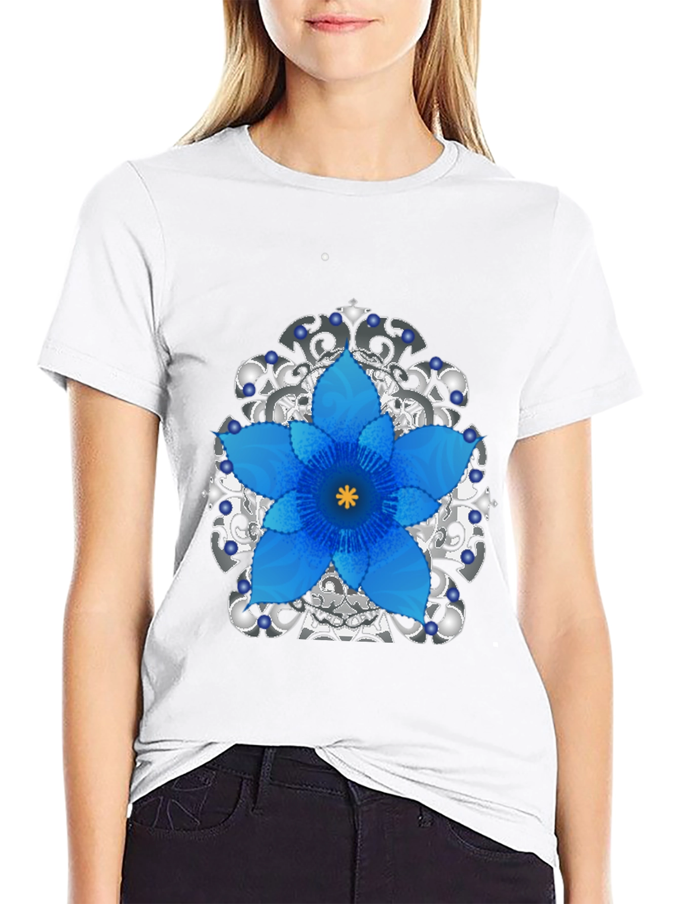 Floral Mandala Mens Black Graphic Tee