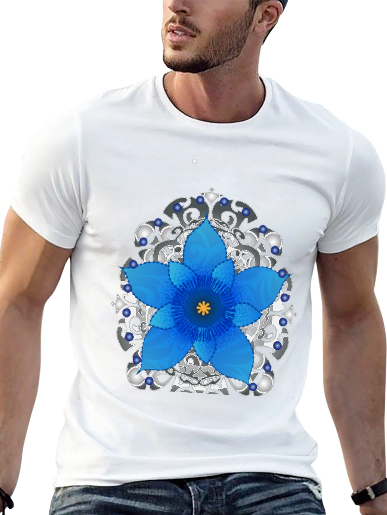 Floral Mandala Mens Black Graphic Tee