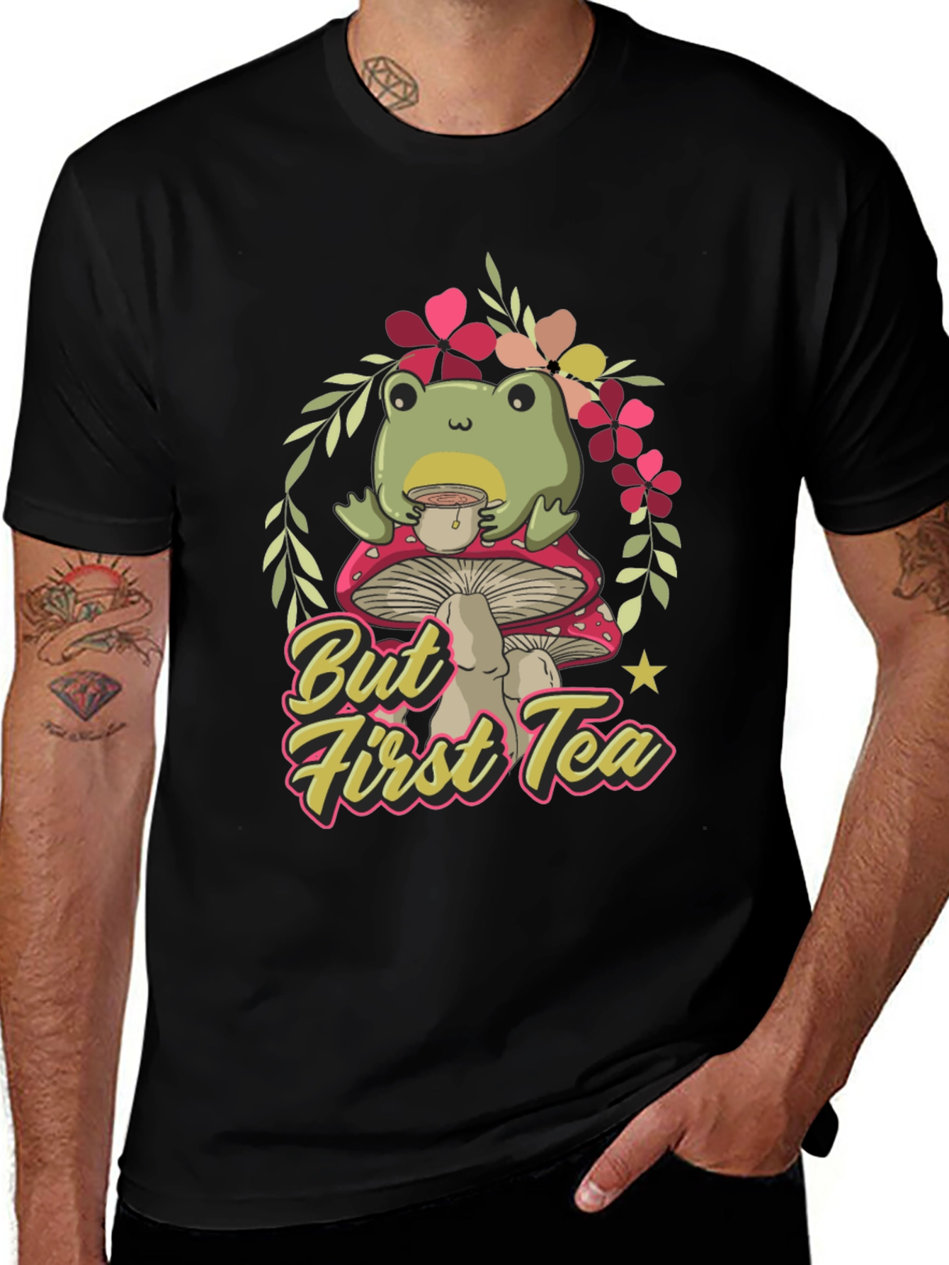 Frog Sipping Tea on Mushroom T-Shirt
