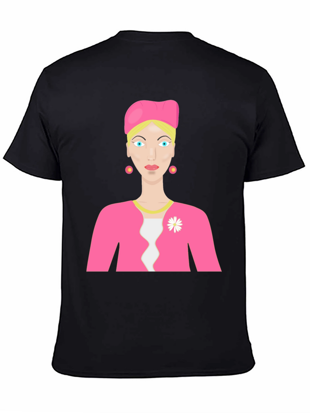 Cartoon Woman on Black T-Shirt