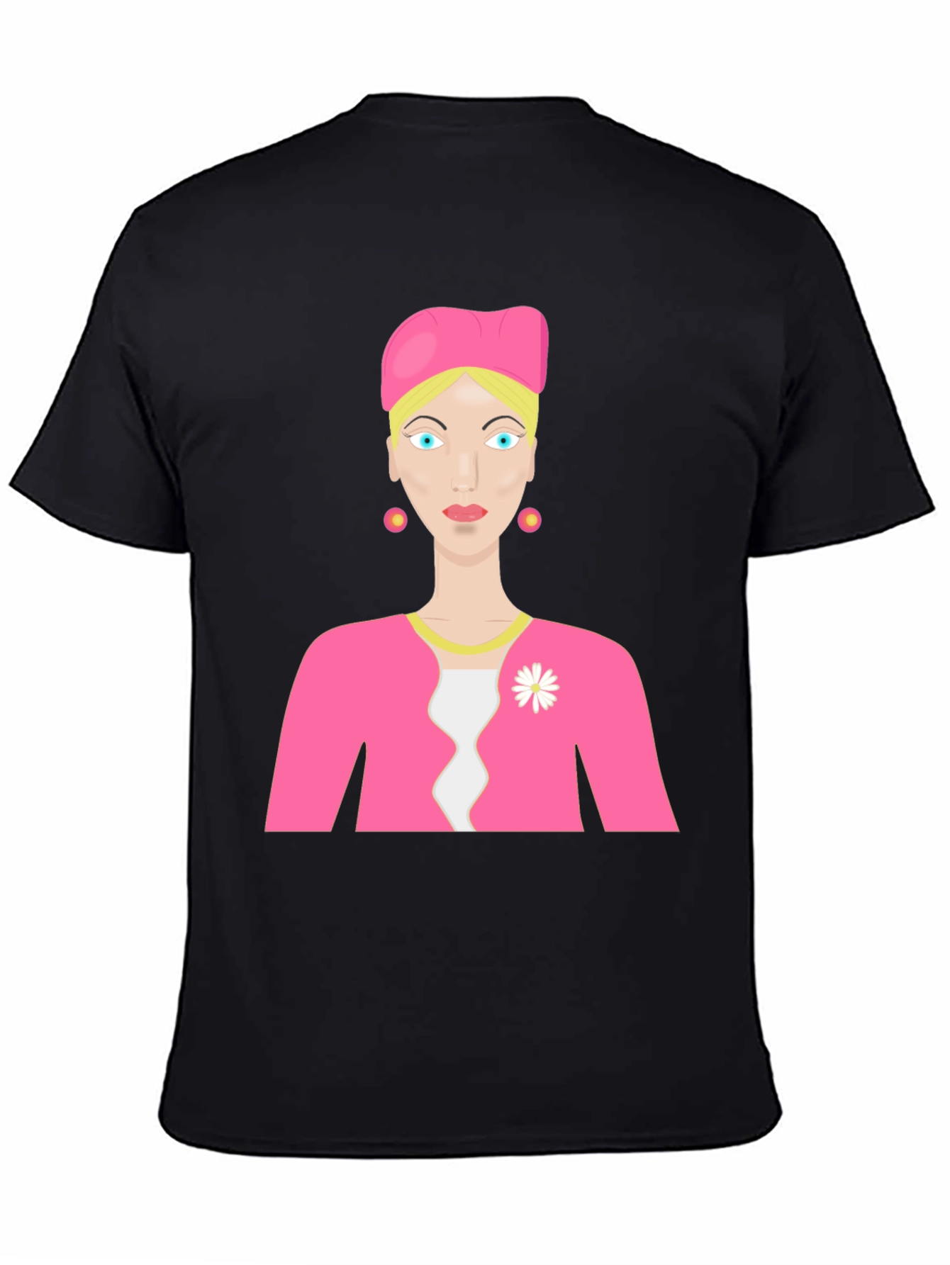 Cartoon Woman on Black T-Shirt
