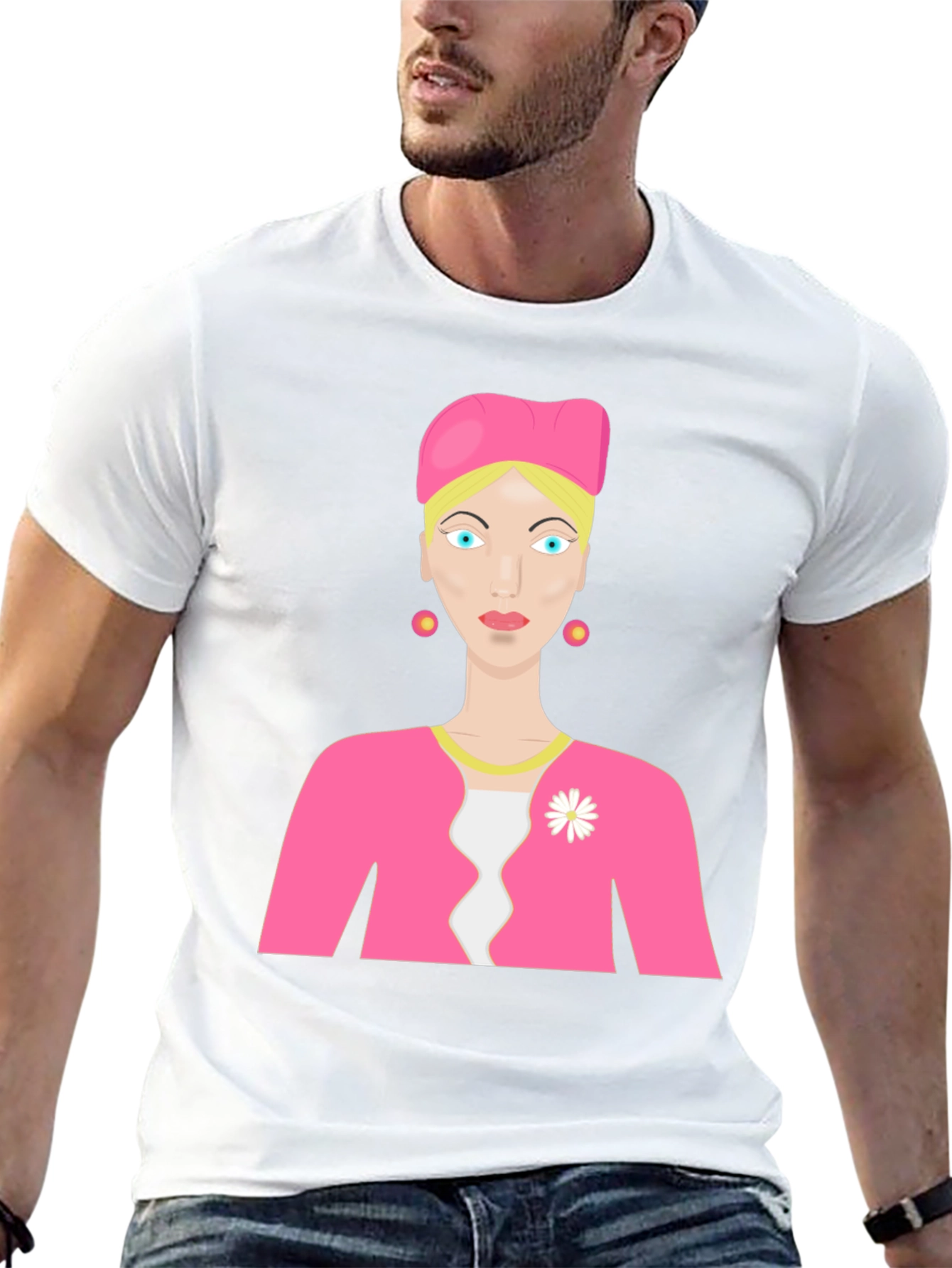 Cartoon Woman on Black T-Shirt