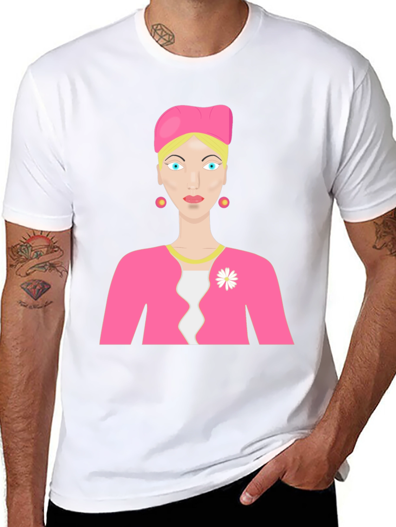 Cartoon Woman on Black T-Shirt