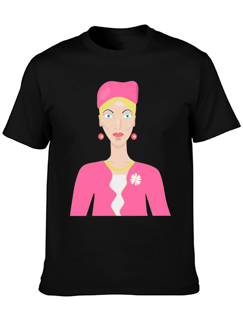 Cartoon Woman on Black T-Shirt