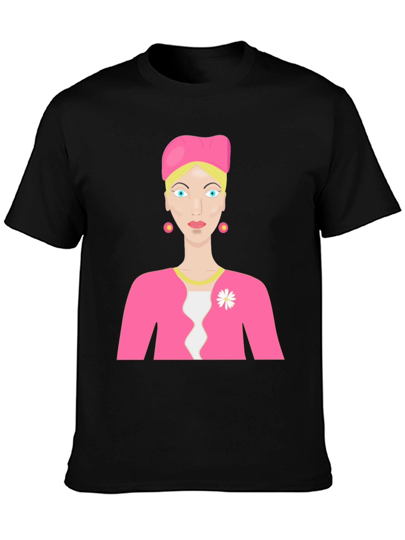 Cartoon Woman on Black T-Shirt