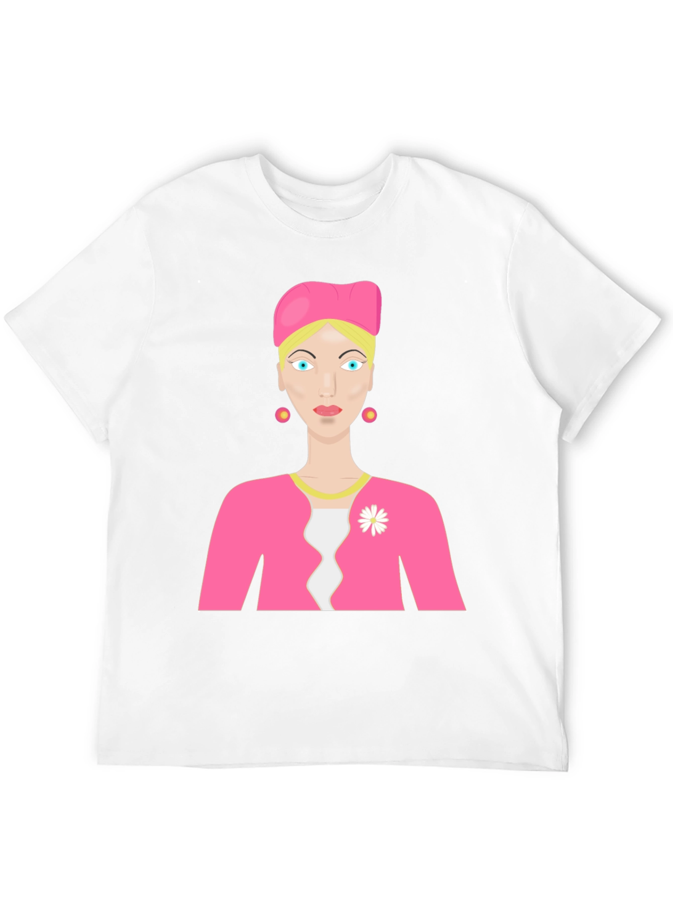 Cartoon Woman on Black T-Shirt