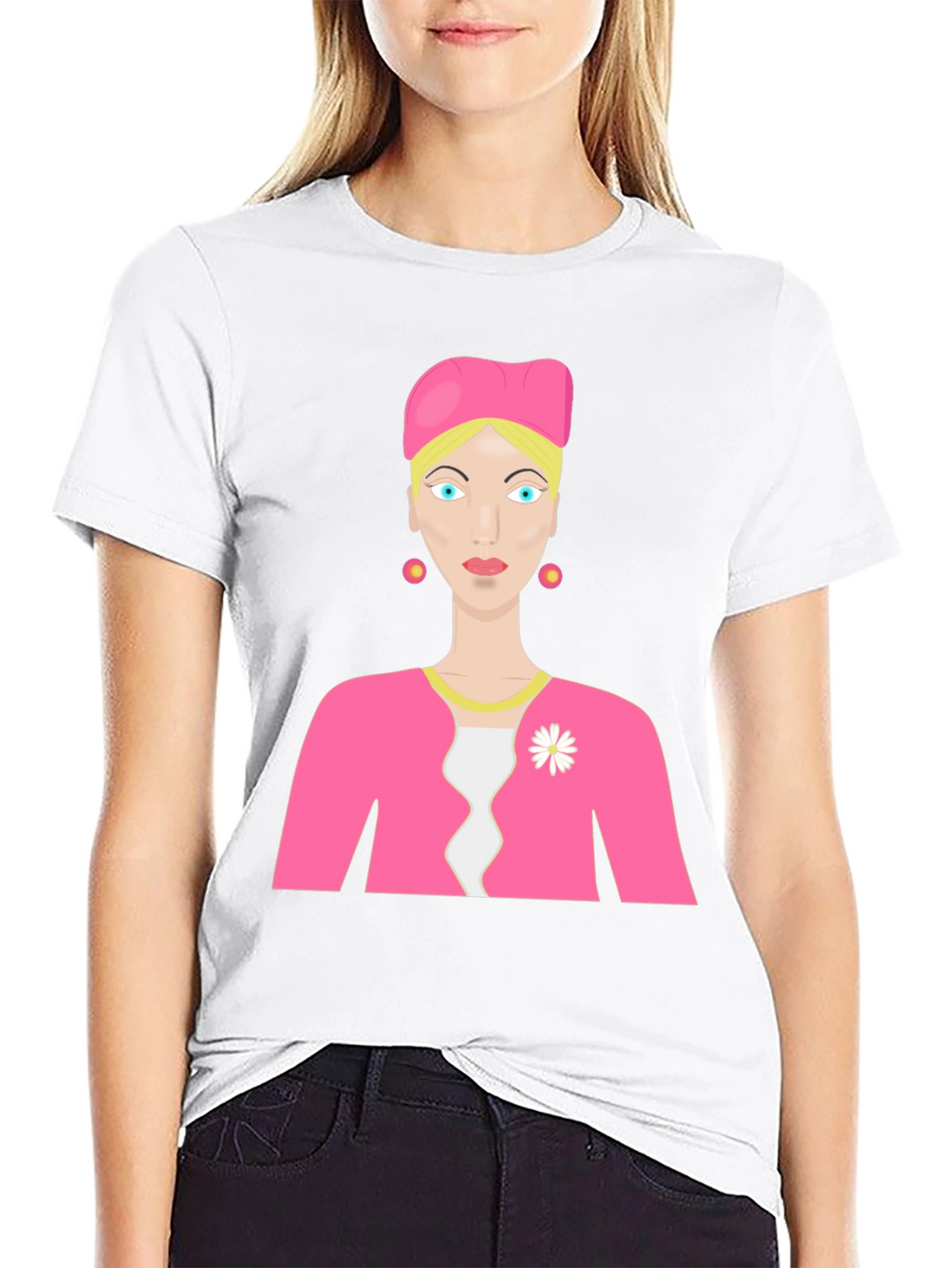 Cartoon Woman on Black T-Shirt