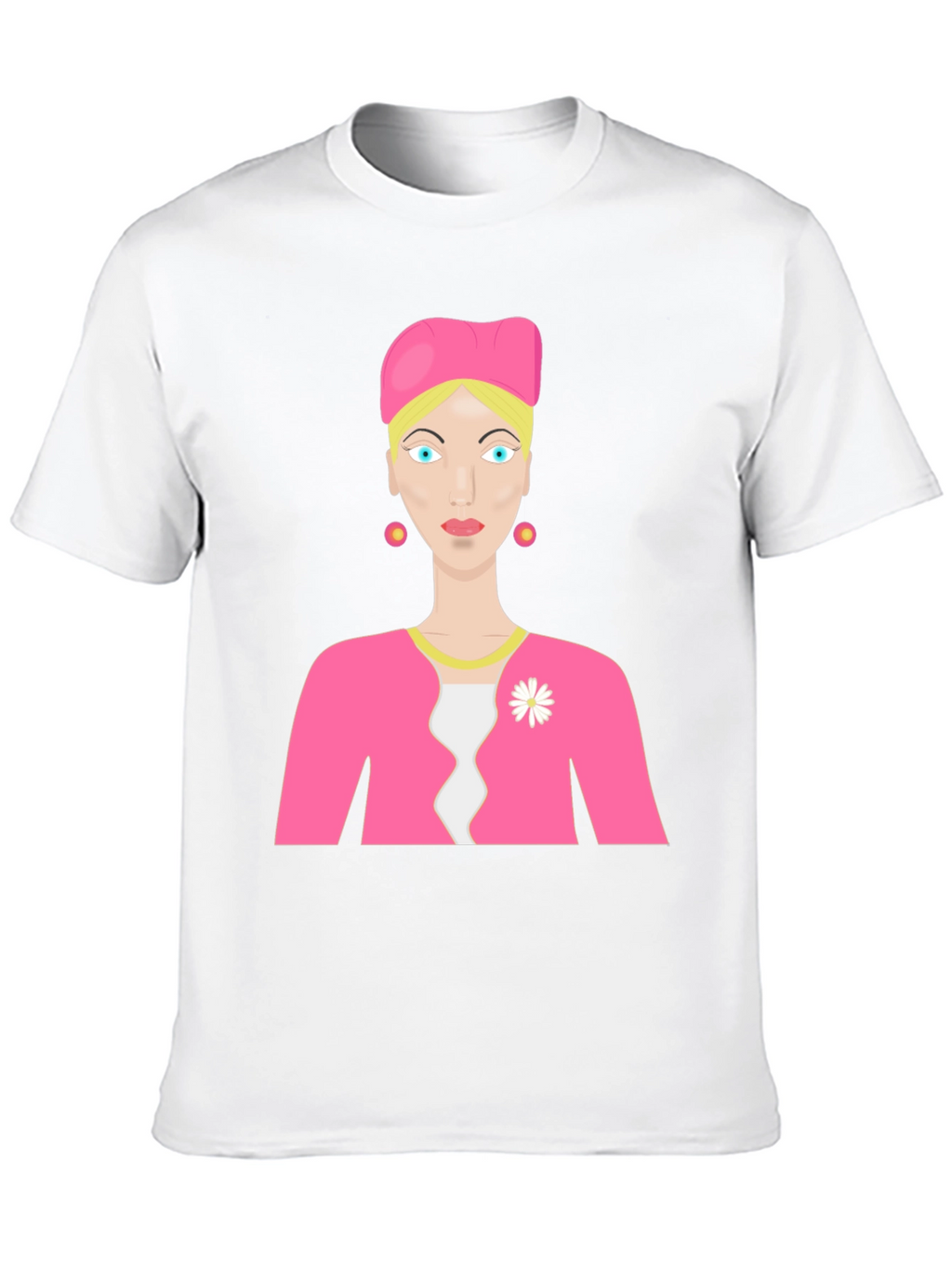 Cartoon Woman on Black T-Shirt