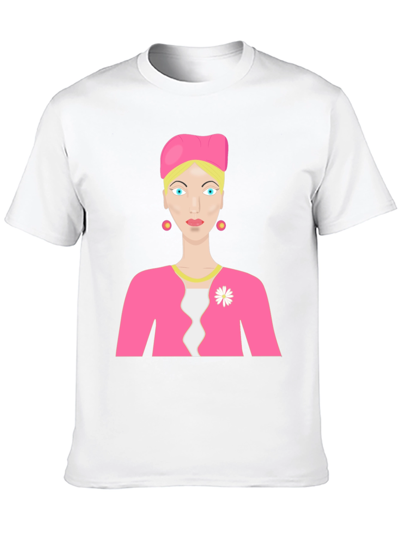 Cartoon Woman on Black T-Shirt