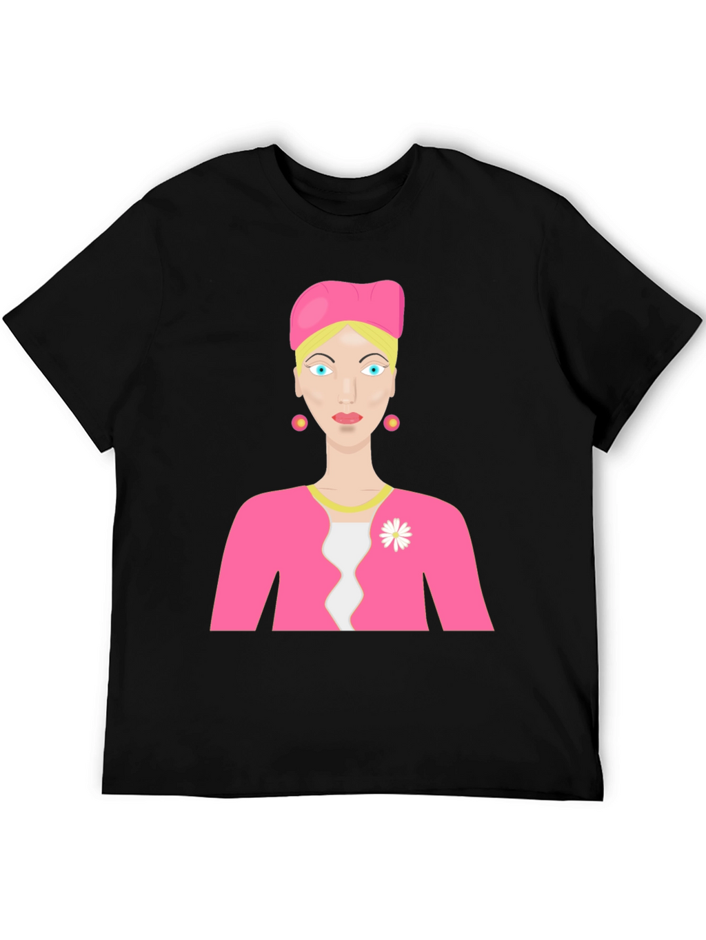 Cartoon Woman on Black T-Shirt