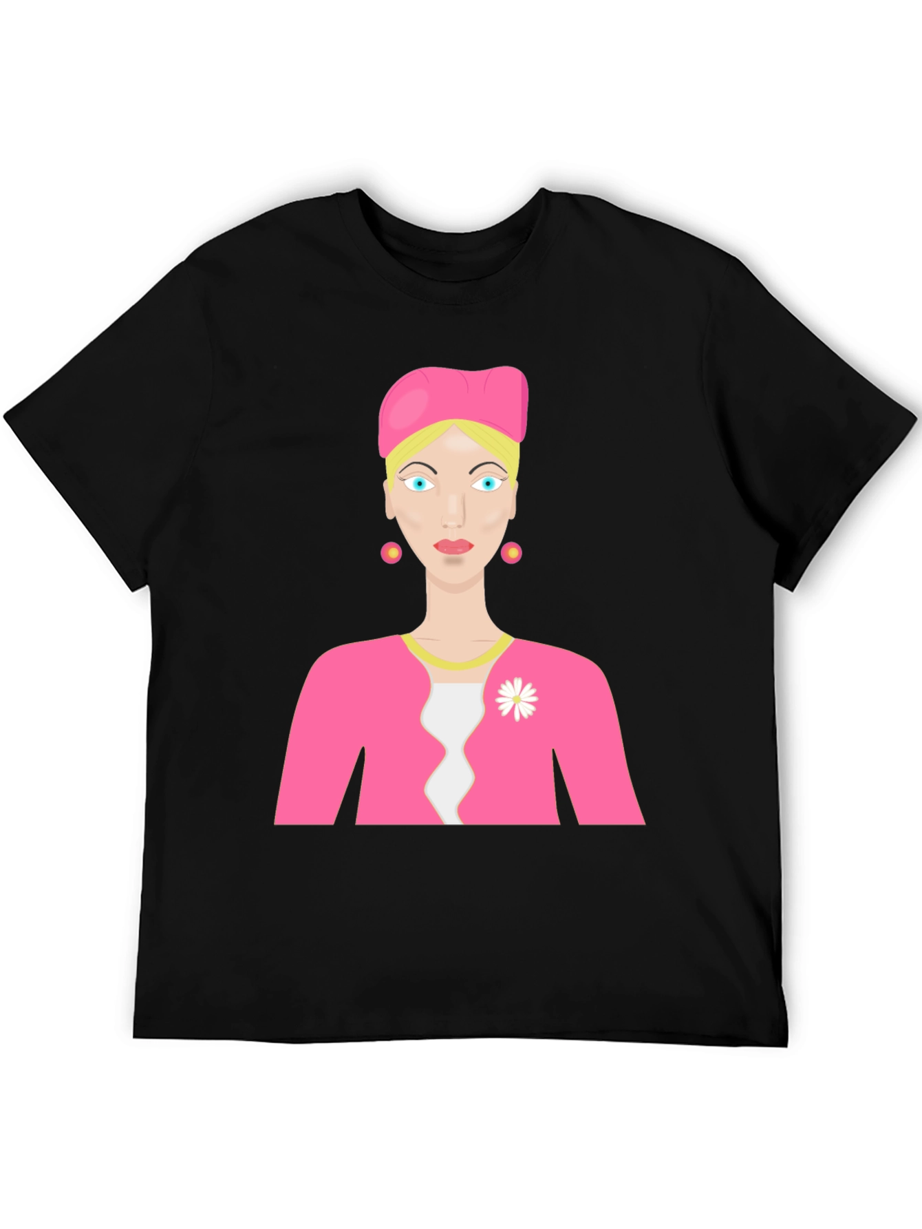 Cartoon Woman on Black T-Shirt