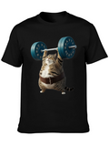 Funny Cat Weightlifting Graphic T-Shirt