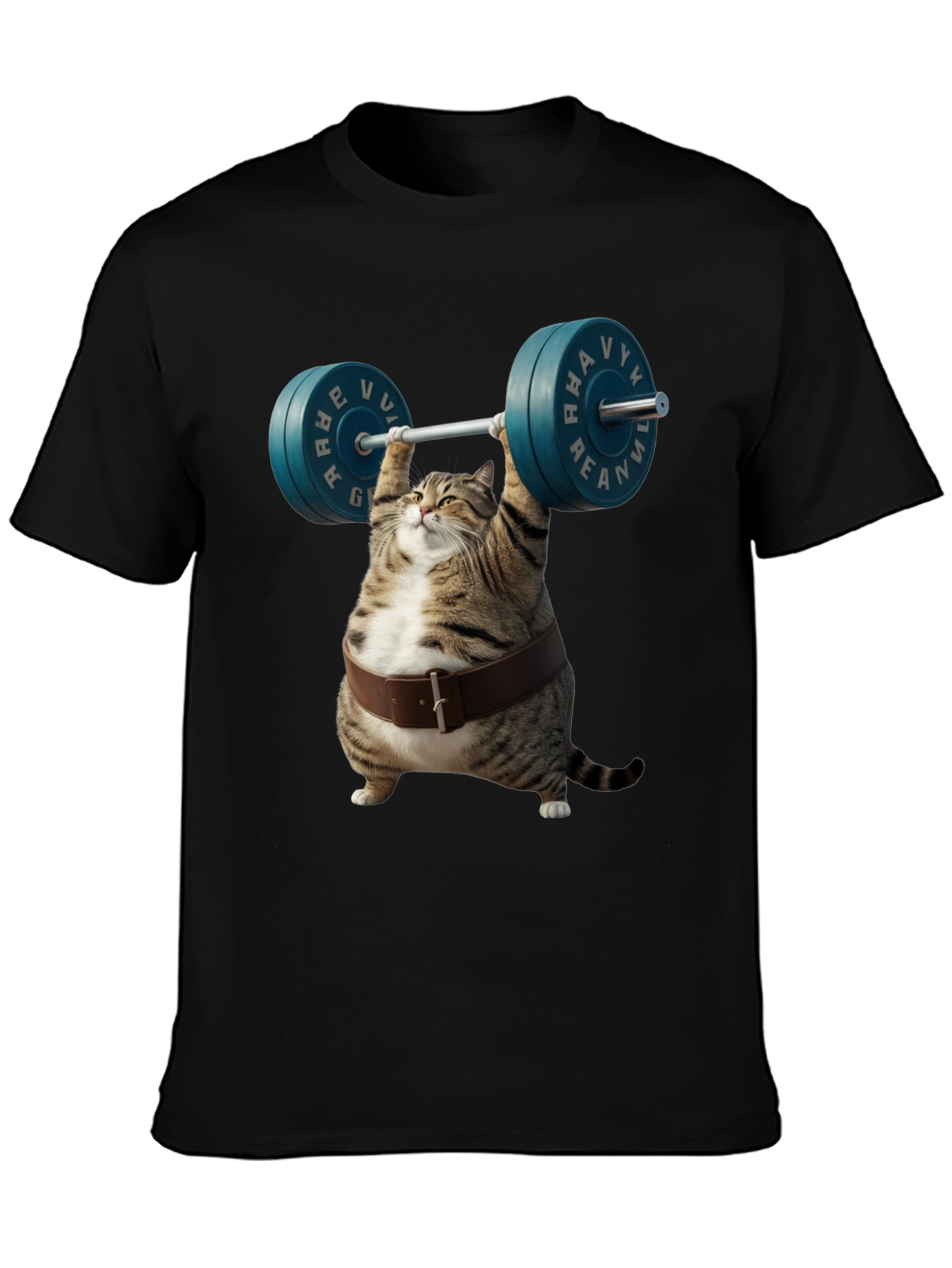 Funny Cat Weightlifting Graphic T-Shirt