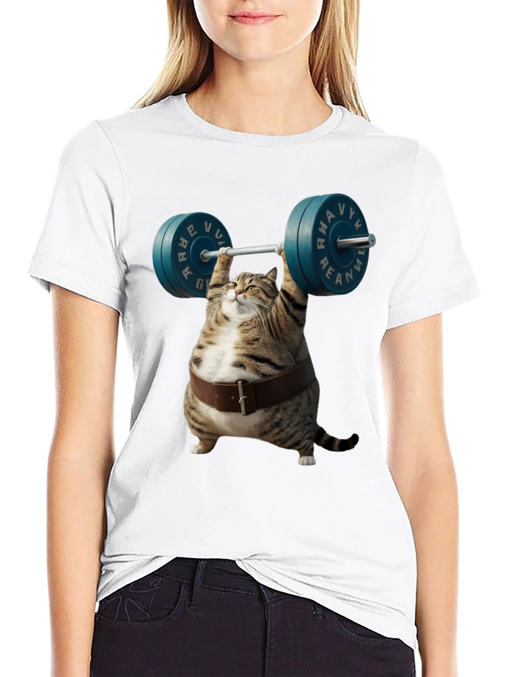 Funny Cat Weightlifting Graphic T-Shirt