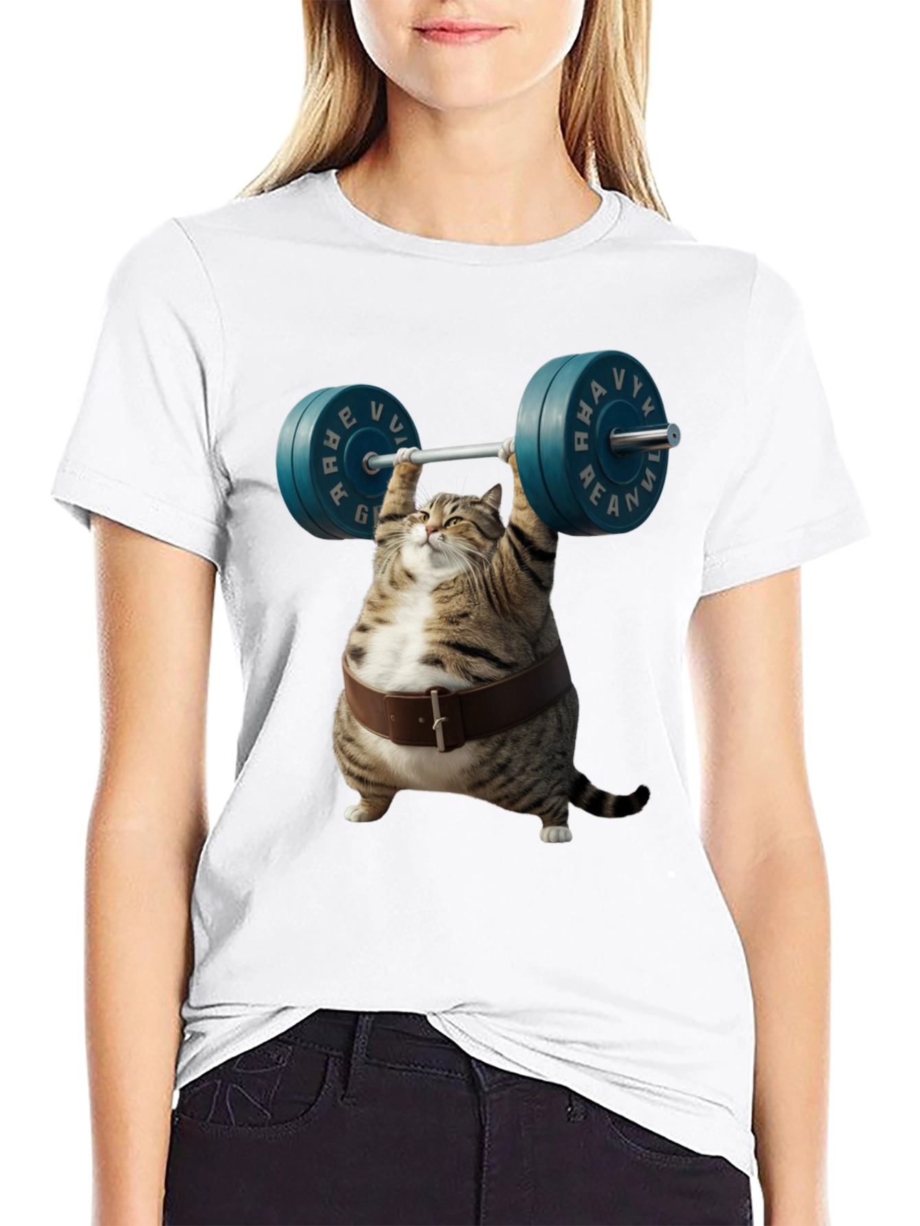 Funny Cat Weightlifting Graphic T-Shirt