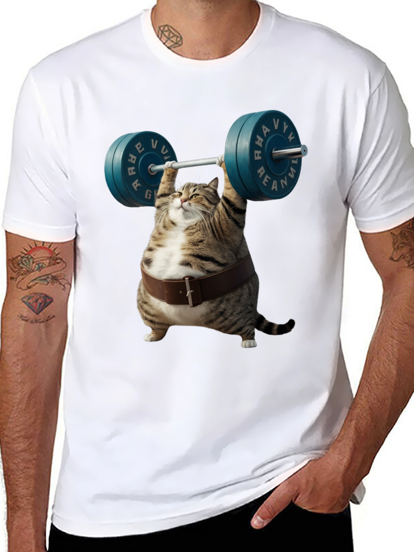 Funny Cat Weightlifting Graphic T-Shirt