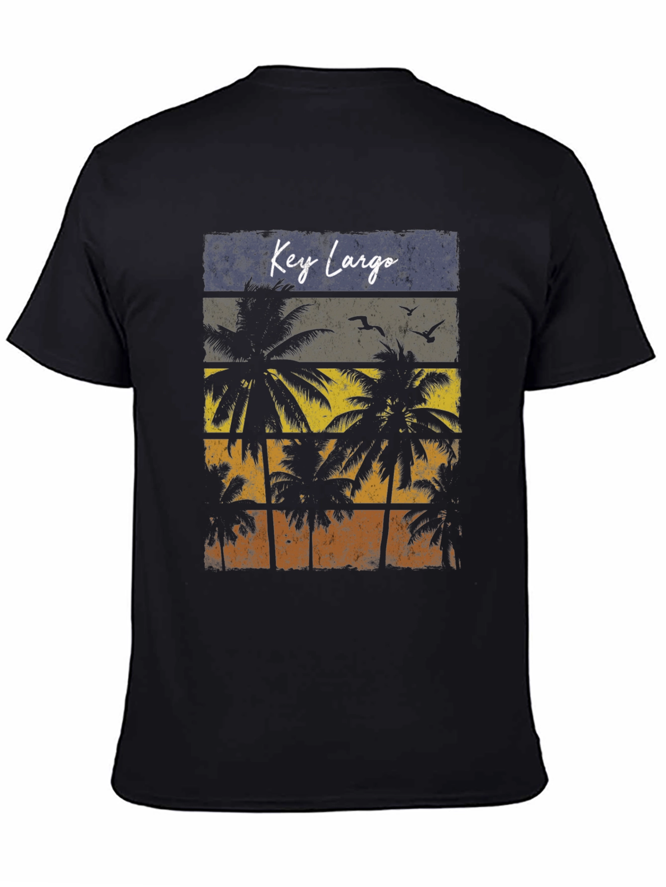 Key Largo Palm Tree Retro T-Shirt - Mens Black Tee
