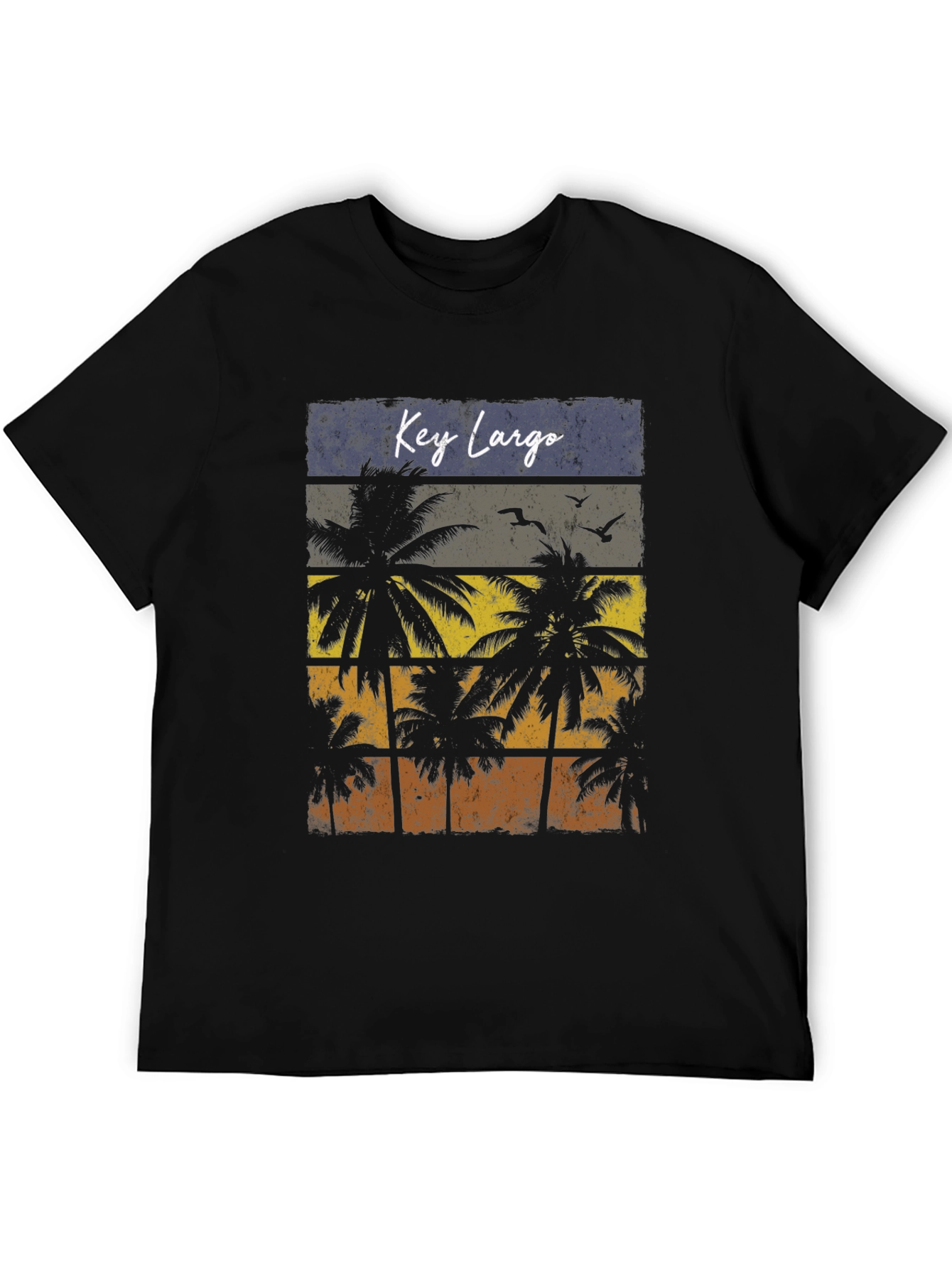 Key Largo Palm Tree Retro T-Shirt - Mens Black Tee