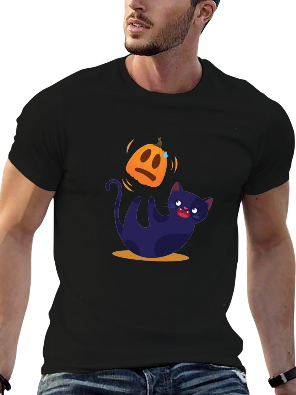 Halloween Cat T-Shirt - Pumpkin Design