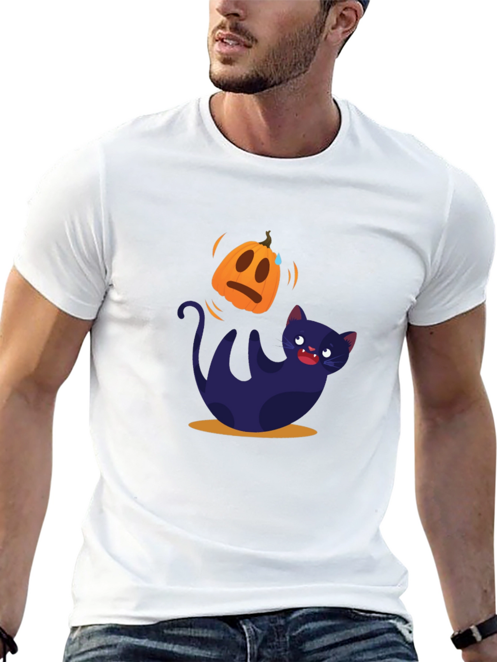 Halloween Cat T-Shirt - Pumpkin Design