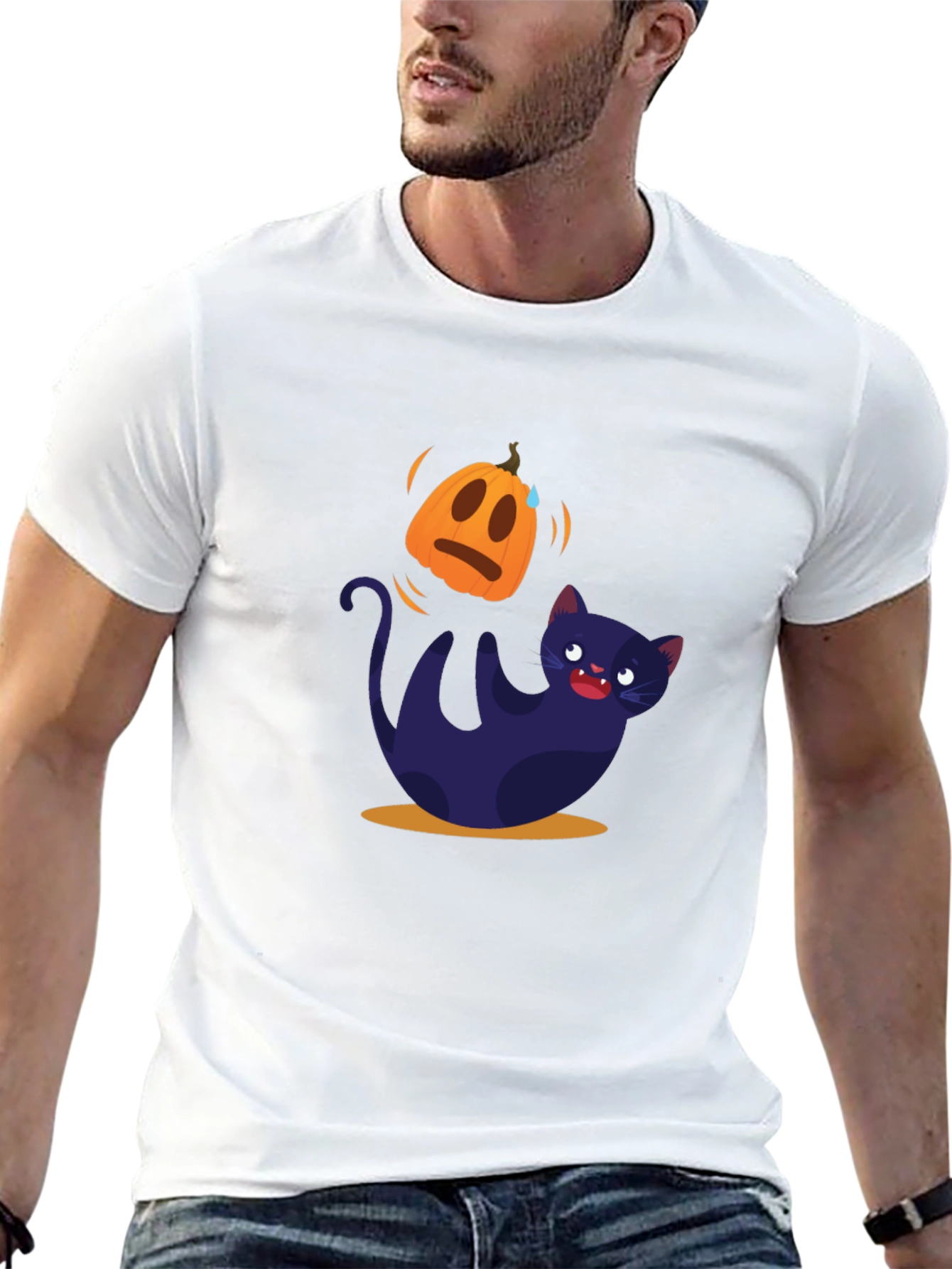 Halloween Cat T-Shirt - Pumpkin Design