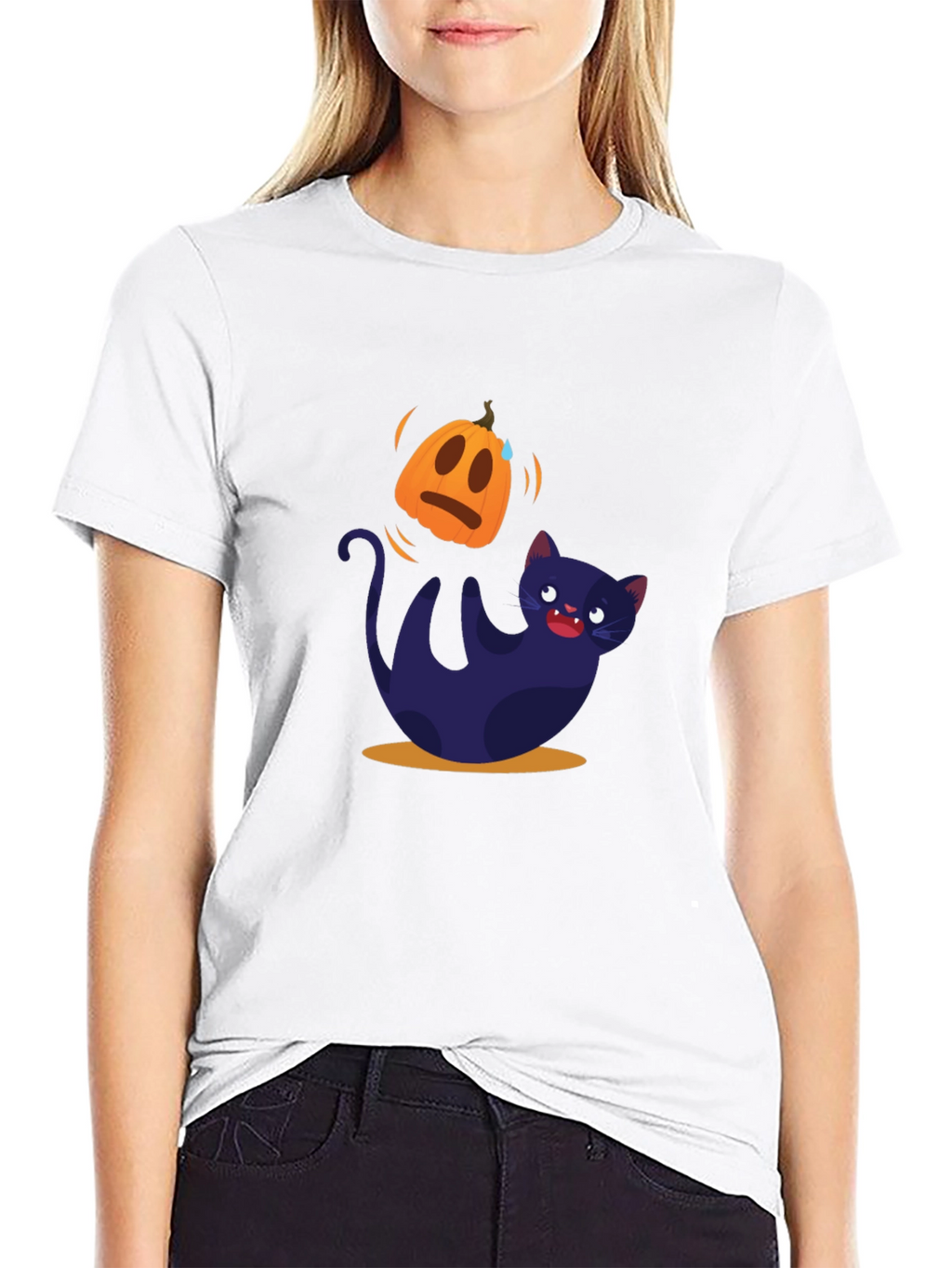 Halloween Cat T-Shirt - Pumpkin Design