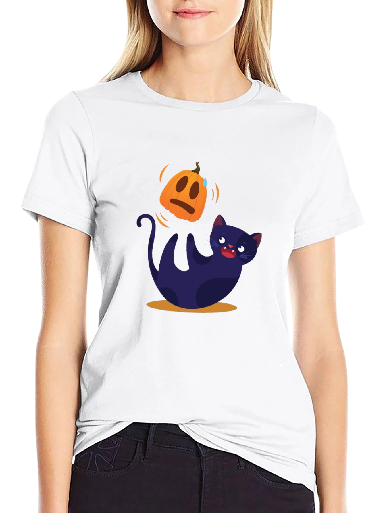 Halloween Cat T-Shirt - Pumpkin Design