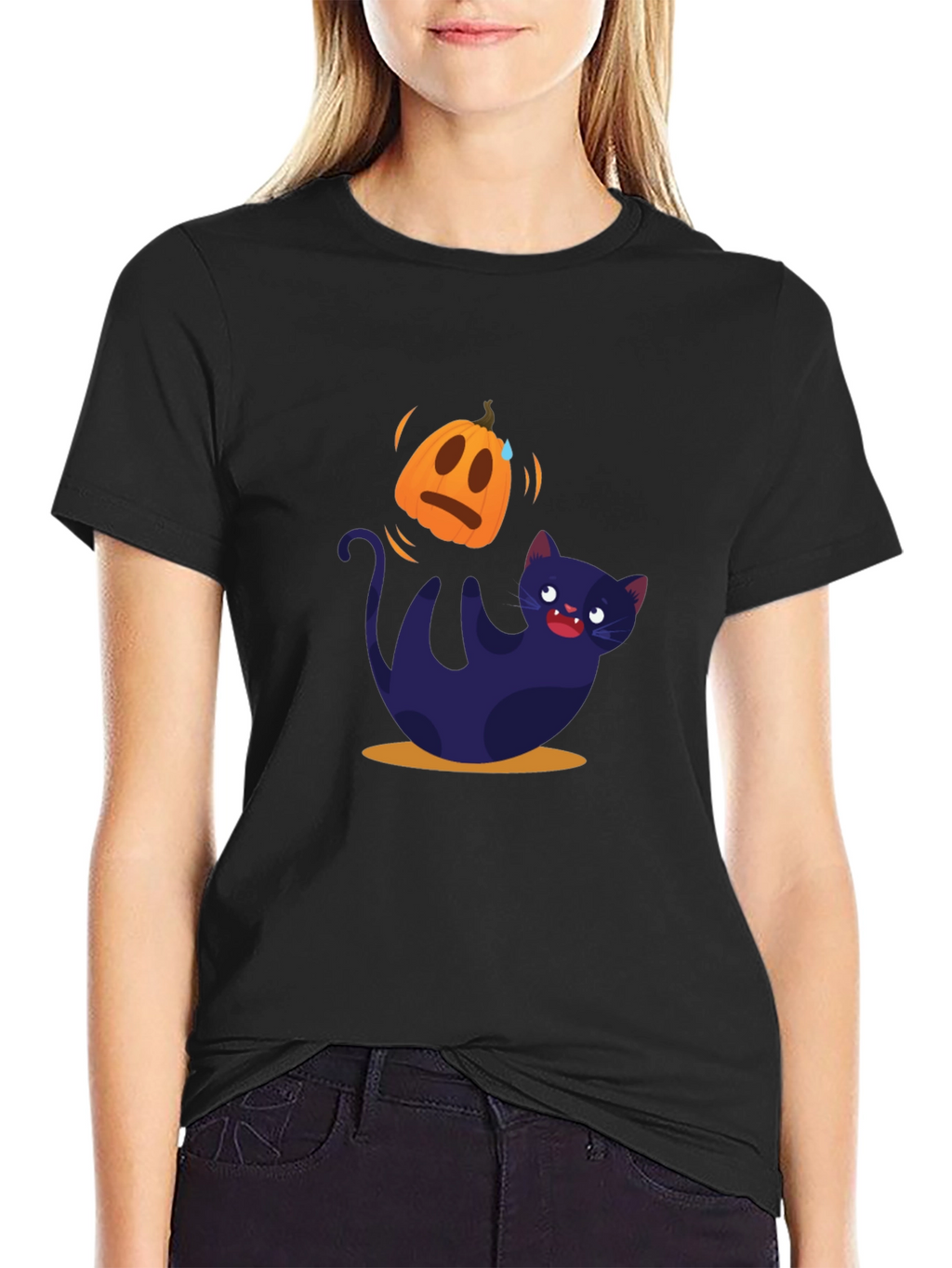 Halloween Cat T-Shirt - Pumpkin Design