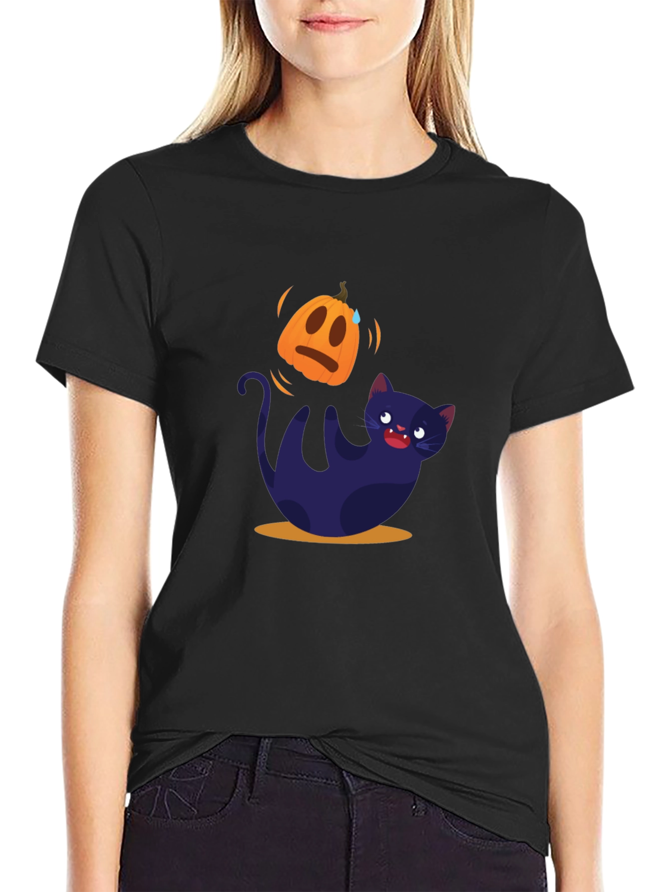 Halloween Cat T-Shirt - Pumpkin Design