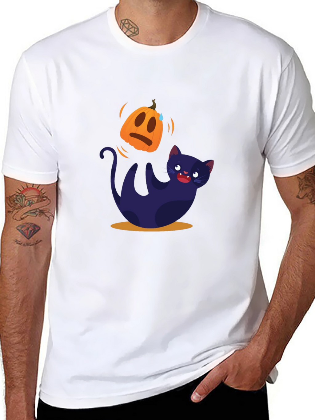 Halloween Cat T-Shirt - Pumpkin Design
