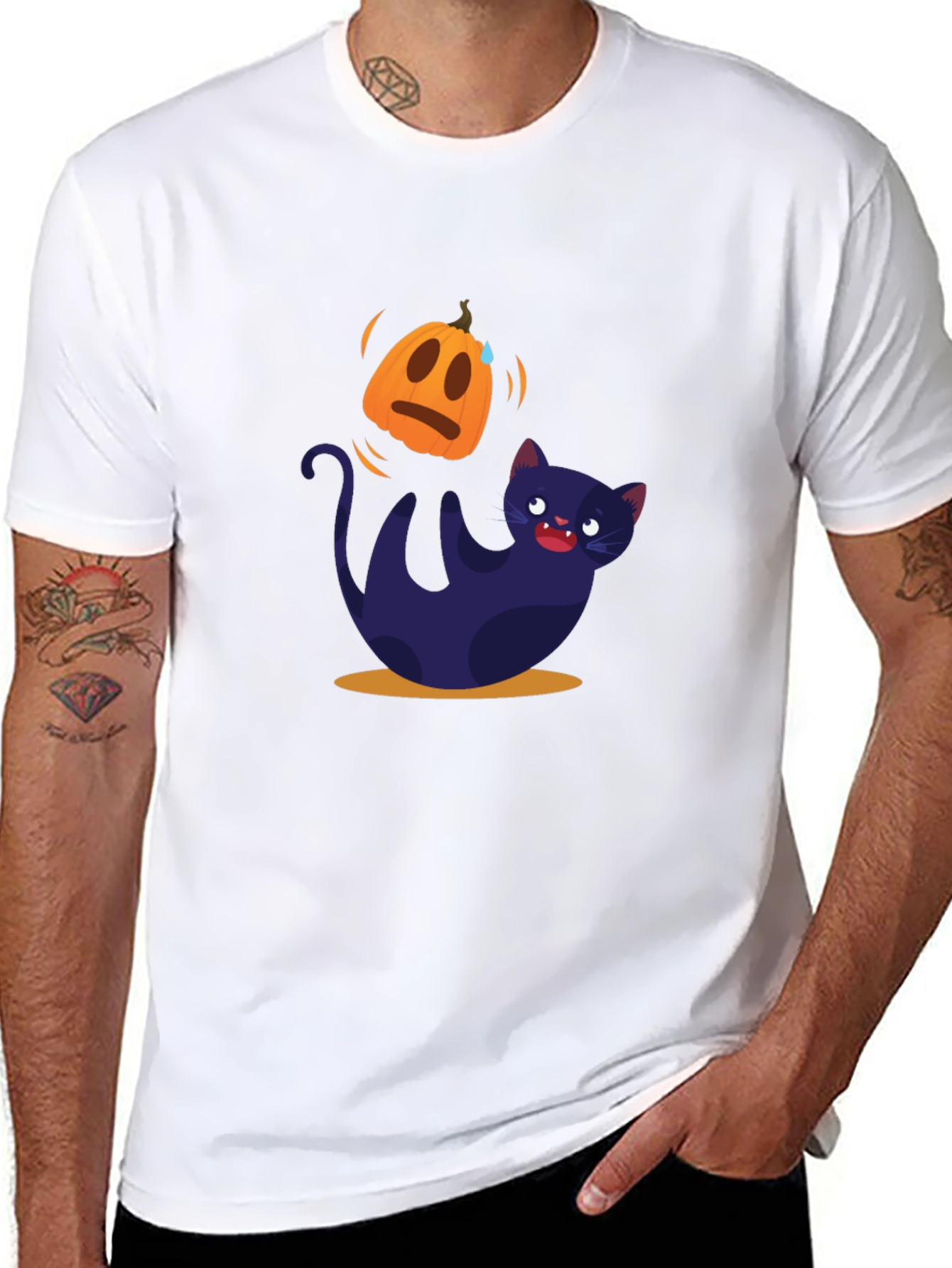 Halloween Cat T-Shirt - Pumpkin Design