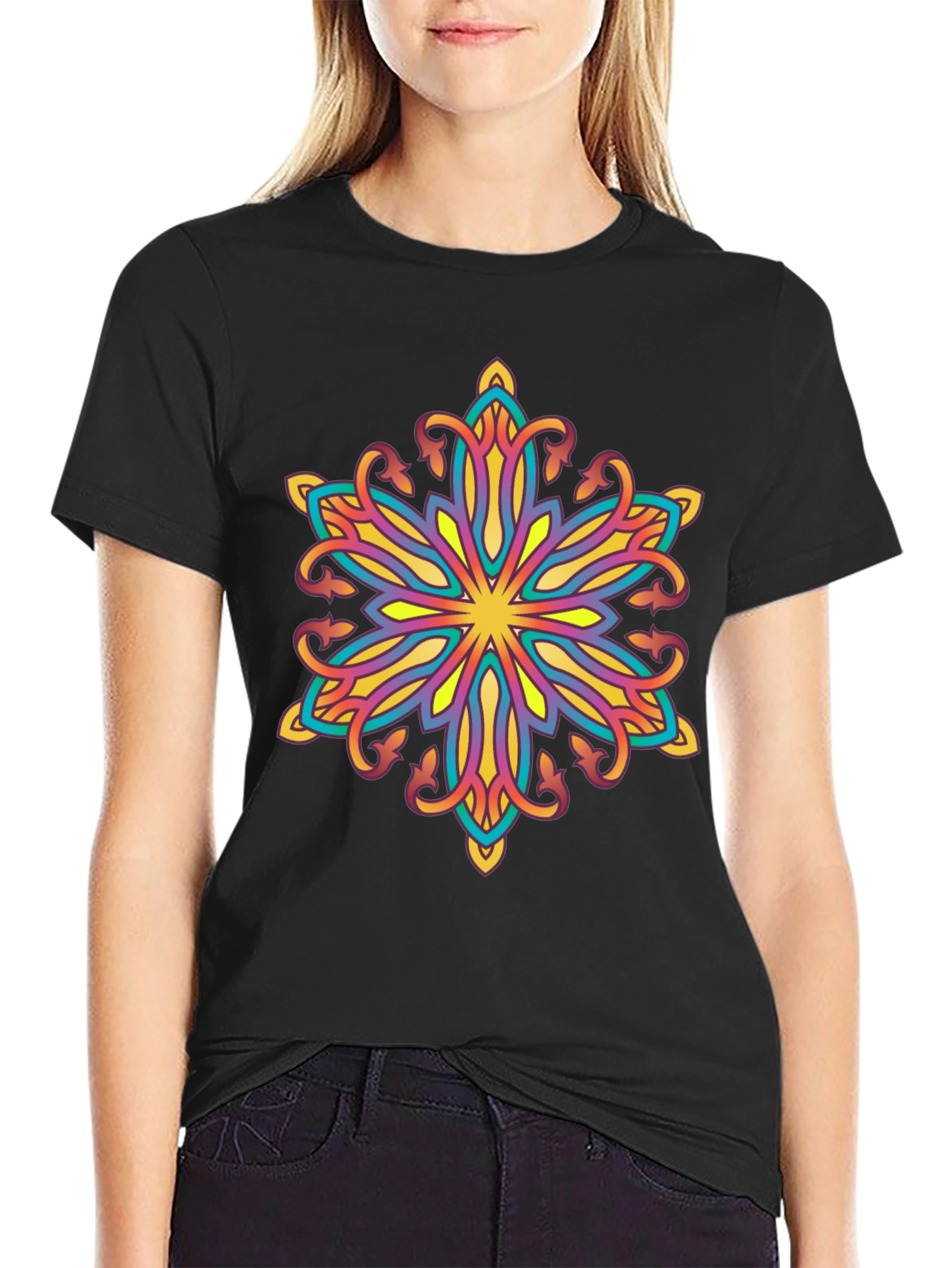Vibrant Mandala Graphic Black T-Shirt