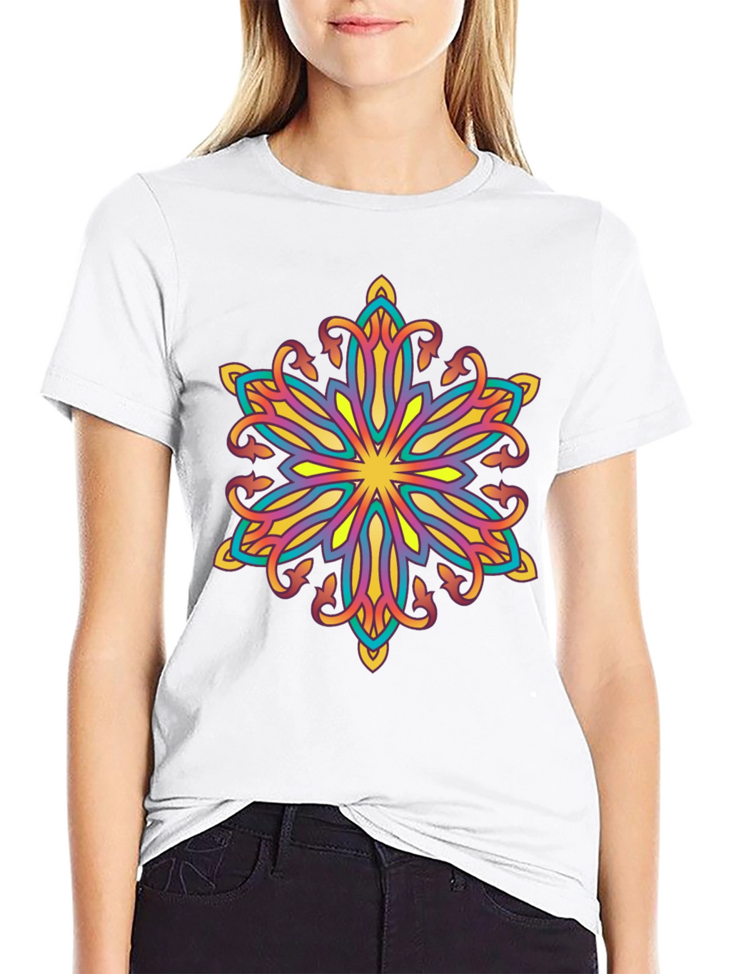 Vibrant Mandala Graphic Black T-Shirt