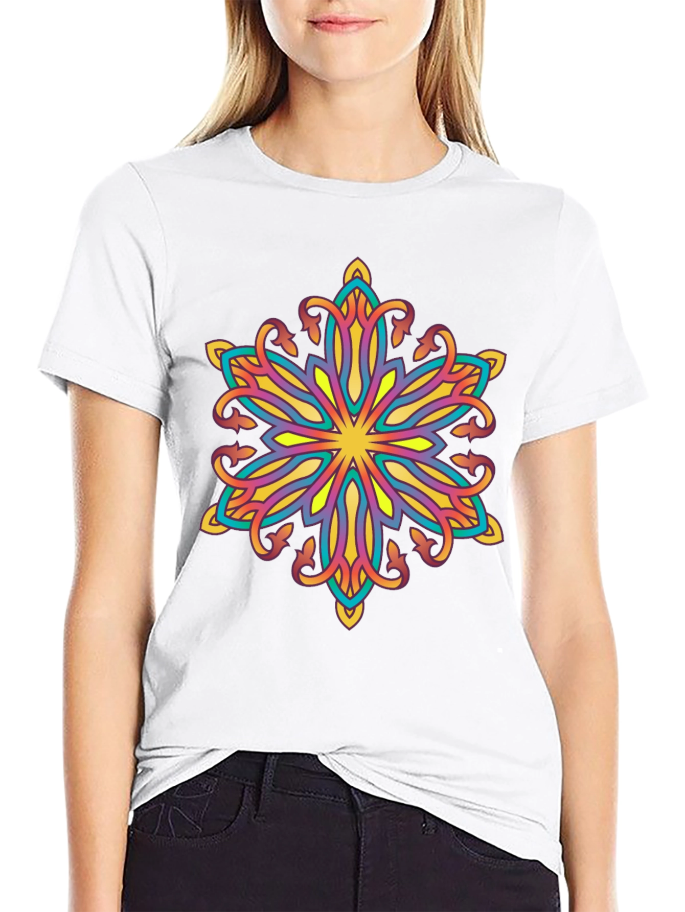 Vibrant Mandala Graphic Black T-Shirt